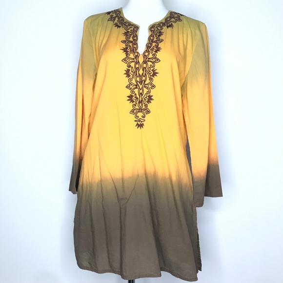 Kas Designs Tops - Kas Designs Orange Brown Ombre 3/4 Boho Tunic Top